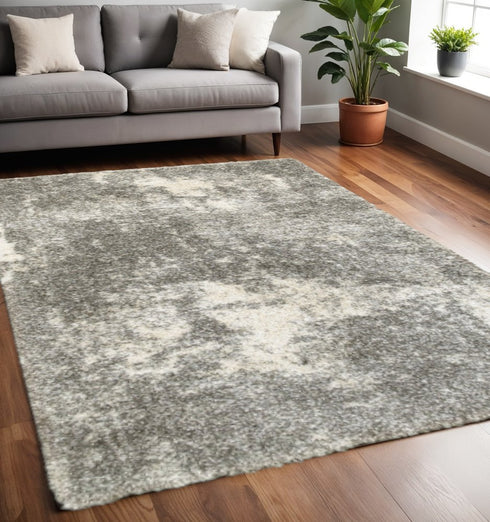 2' X 3' Gray And Ivory Distressed Abstract Scatter Rug
